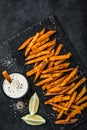 Roasted sweet potato with garlic yogurt sause Royalty Free Stock Photo