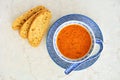 Roasted tomato basil soup top view Royalty Free Stock Photo