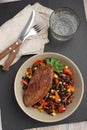 Roasted turkey with black bean salad Royalty Free Stock Photo