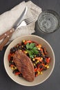 Roasted turkey with black bean salad Royalty Free Stock Photo