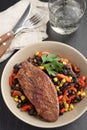 Roasted turkey with black bean salad Royalty Free Stock Photo