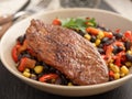 Roasted turkey with black bean salad Royalty Free Stock Photo