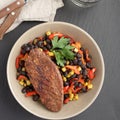 Roasted turkey with black bean salad Royalty Free Stock Photo