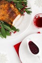 Roasted turkey breast with spicy herbs and cranberry sauce, Royalty Free Stock Photo