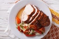 Roasted turkey breast and vegetables closeup. Horizontal top vi Royalty Free Stock Photo