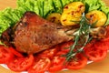 Roasted turkey drumstick with vegetables Royalty Free Stock Photo