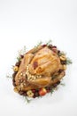 Roasted Turkey with Grab Apples over white Royalty Free Stock Photo