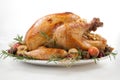 Roasted Turkey with Grab Apples over white Royalty Free Stock Photo