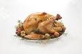 Roasted Turkey with Grab Apples over white Royalty Free Stock Photo