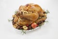 Roasted Turkey with Grab Apples over white Royalty Free Stock Photo