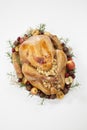 Roasted Turkey with Grab Apples over white Royalty Free Stock Photo