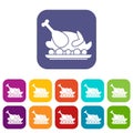 Roasted turkey icons set