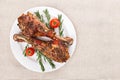 Roasted turkey legs on white plate Royalty Free Stock Photo