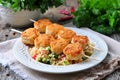 Roasted turkey meat balls with couscous and vegetables Royalty Free Stock Photo