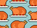 Roasted Turkey pixel art pattern seamless. pixelated Roast background. 8 bit vector texture