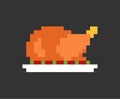 Roasted Turkey pixel art. pixelated Roast. vector illustration