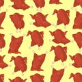 Roasted turkey seamless pattern. fowl in different poses ornament. Baked chicken texture. Background for Thanksgiving Day