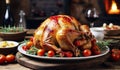 Roasted Turkey Served with a Red Wine Menu for Celebration Royalty Free Stock Photo