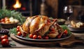 Roasted Turkey Served with a Red Wine Menu for Celebration Royalty Free Stock Photo
