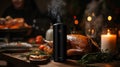 Roasted Turkey with Steam and a Black Device on a Wooden Table Royalty Free Stock Photo