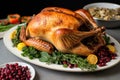 roasted turkey with stuffing, cranberries on a festive platter Royalty Free Stock Photo