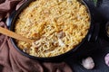 Roasted turkey tetrazzini in a black dish