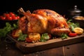 Roasted Turkey With Vegetables on Cutting Board Royalty Free Stock Photo