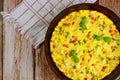 Roasted vegetable stuffed omelette with red and green bell peppers