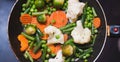 Roasted vegetables in a frying pan, a vegetable stew on top, Royalty Free Stock Photo