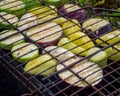 Roasted vegetables on the grill. Close- up of vegetables on a barbecue grill Royalty Free Stock Photo