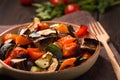 Roasted vegetables on serving pan closeup Royalty Free Stock Photo