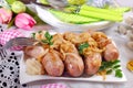 Roasted white sausage with onion for easter Royalty Free Stock Photo