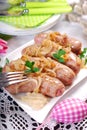 Roasted white sausage with onion for easter Royalty Free Stock Photo