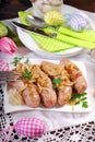 Roasted white sausage with onion for easter Royalty Free Stock Photo