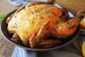 Roasted whole chicken or turkey for celebration and holiday. Christmas, thanksgiving, new year`s eve dinner Royalty Free Stock Photo