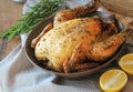 Roasted whole chicken or turkey for celebration and holiday. Christmas, thanksgiving, new year`s eve dinner Royalty Free Stock Photo