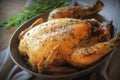 Roasted whole chicken or turkey for celebration and holiday. Christmas, thanksgiving, new year`s eve dinner Royalty Free Stock Photo