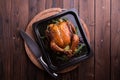 Roasted whole chicken / turkey for celebration and holiday. Christmas, thanksgiving, new year's eve dinner Royalty Free Stock Photo