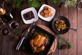 Roasted whole chicken / turkey for celebration and holiday. Christmas, thanksgiving, new year's eve dinner Royalty Free Stock Photo