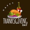 Roasted whole chicken or turkey sauced and grilled autumn vegetables, wine isolated on background. Thanksgiving Day food