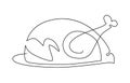 Roasted whole poultry on a platter: chicken, turkey. Humorous illustration, continuous line drawing, isolated on white background Royalty Free Stock Photo