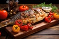 Roasted whole sea bream fish with vegetables Royalty Free Stock Photo