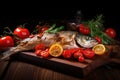 Roasted whole sea bream fish with vegetables Royalty Free Stock Photo