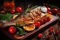 Roasted whole sea bream fish with vegetables Royalty Free Stock Photo