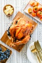 Roasted whole turkey on a table Royalty Free Stock Photo