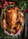 Roasted whole turkey and vegetables Royalty Free Stock Photo