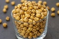 Roasted, yellow chickpeas in bowl (Turkish name sari leblebi