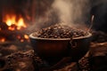 Roasting Coffee Beans Over Open Fire: Aromatic and Traditional Preparation Royalty Free Stock Photo