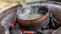 Roasting coffee on charcoal