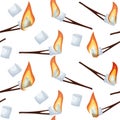 Roasting marshmallows seamless pattern isolated on white background.